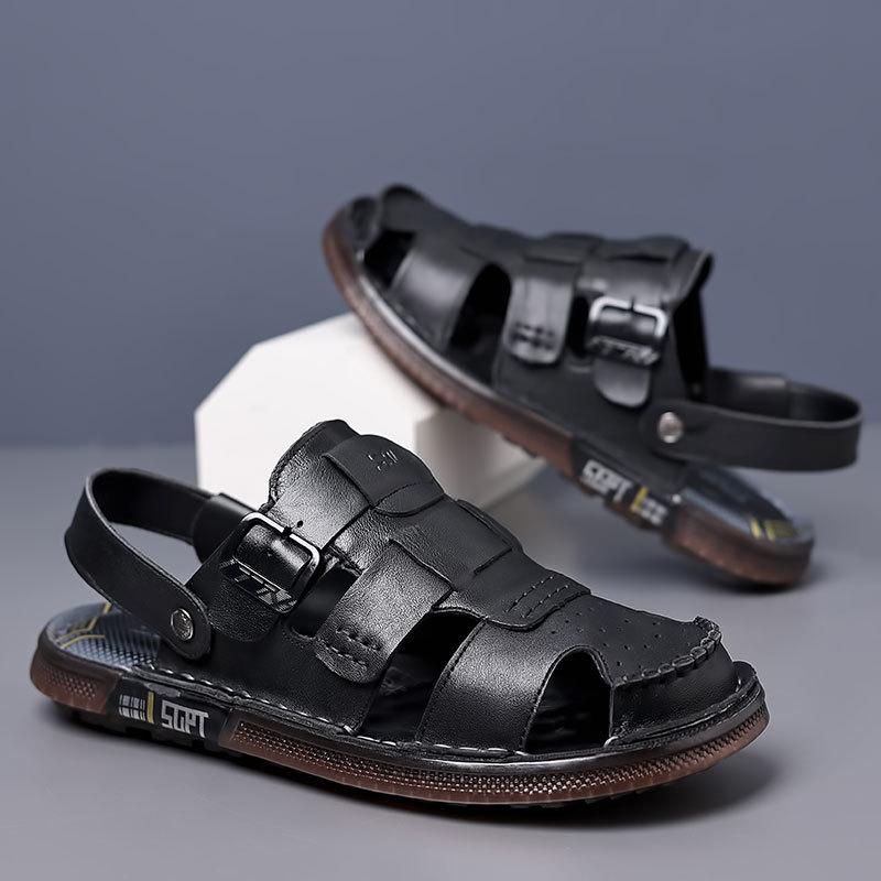 Sandals summer men's leather bag head sandals men's wear dual-purpose non-slip cowhide beach shoes men's slippers can drive