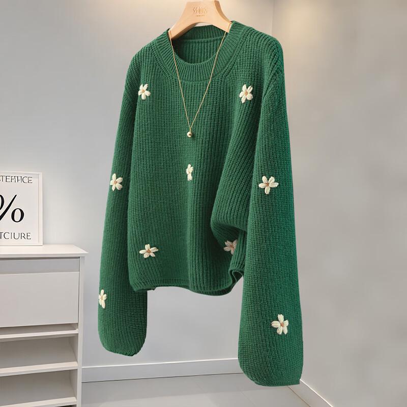

Женский повседневный свитер с вышивкой, круглым вырезом и длинными рукавами One Size