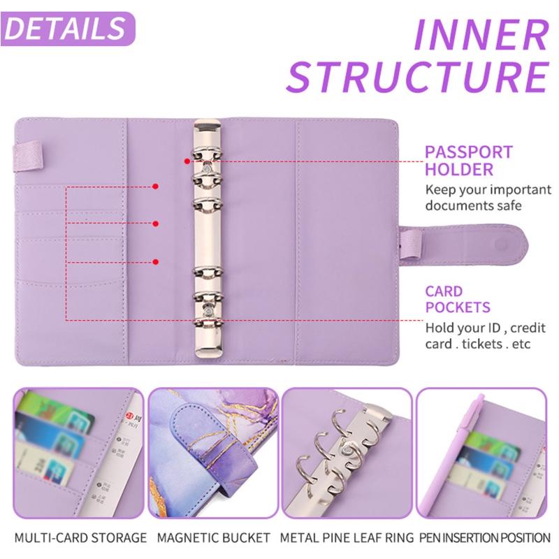 Marble A6 Budget Binder for w/ Budget Sheets Cash Envelopes Bag Colored Label Stickers for Budgeting Cash Budget Organiz