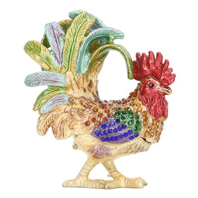 Boîte à Bijoux Coq Incrustée de Strass Alliage Couleurs Vives Large Application Boîte Bijou pour