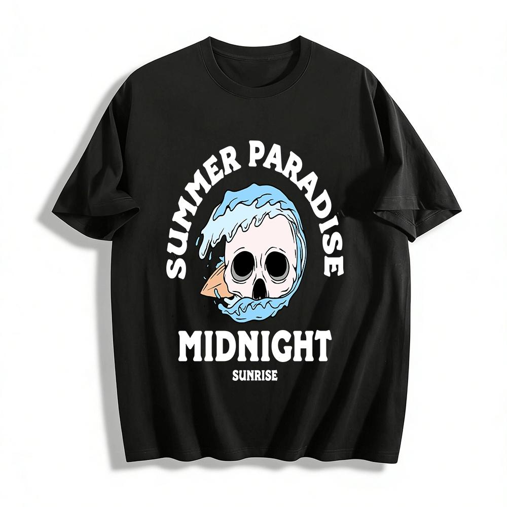 

Skull Surfing Wave Graphic Casual Short Sleeve T-Shirt Pure cotton T-shirt XXS