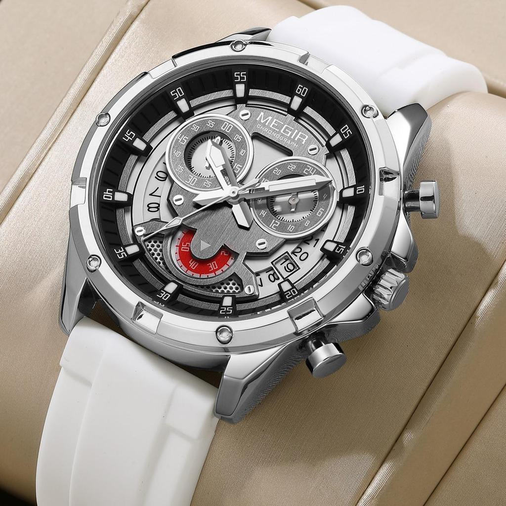 Megir Fashion Men's Sports Military Watches Waterproof Big Dial Quartz Wristwatch with Chronograph 24-hour Auto Date Reloj Hombre 2248