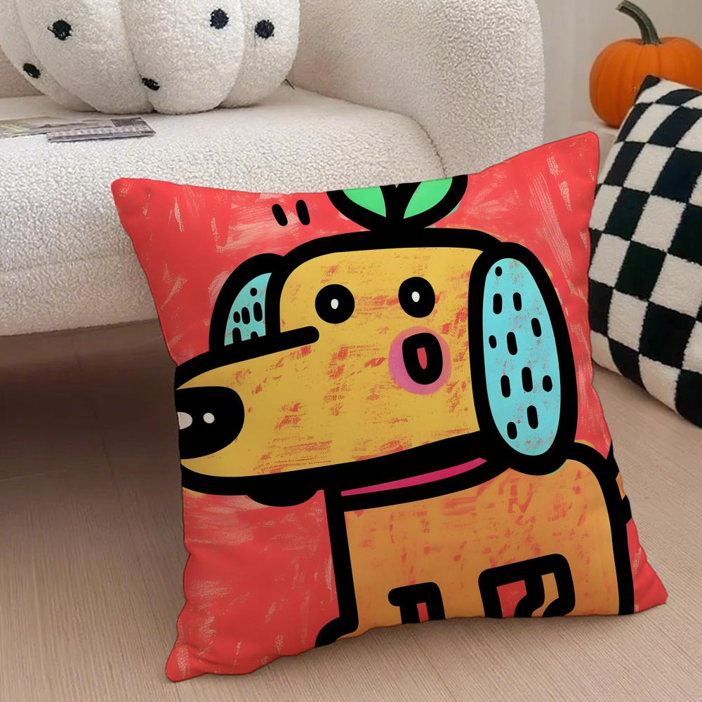 Cute color dogs Cushion Cover Throw Pillow Cover Hidden Button Durable Polyester Chair Cushion