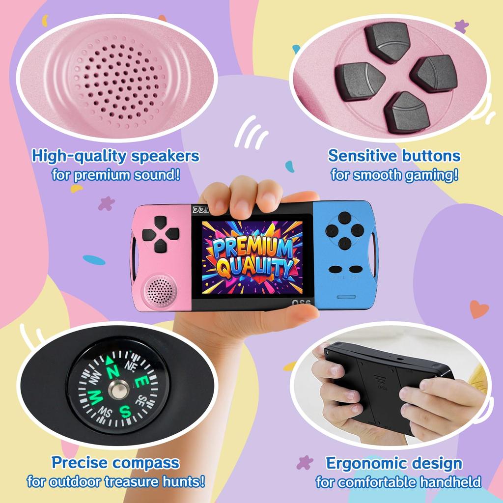 Portable Game Console for Ages 216 Educational No WiFi Instant Rechargeable Lithium Hours of Continuous and Early Ideal Gift for Indoor and Outdoor