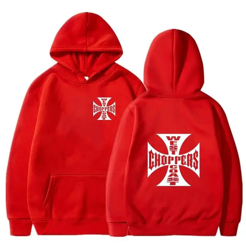 Men's and Women's Cotton Sweatshirts Plus Fleece West Coast Choppers Iron Cross Logo Hoodie Autumn and Winter Street Casual Wear