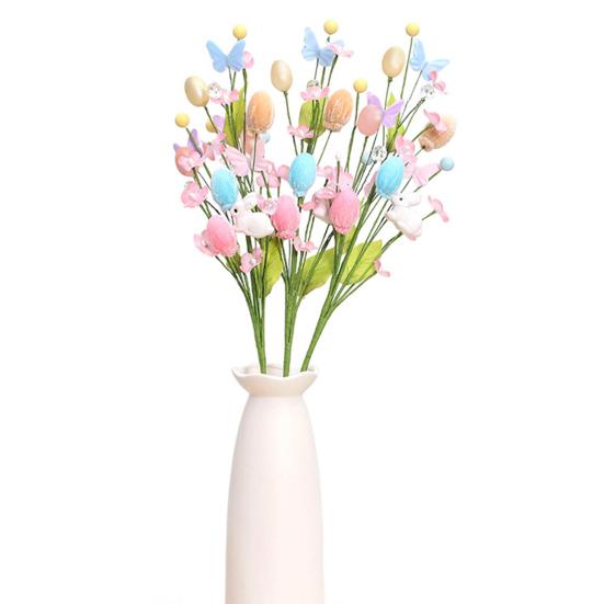 Easter Artificial Flowers Easter Colorful Egg Decoration DIY Party Bouquet with Rabbit Egg Charms Spring Home Table Centerpiece