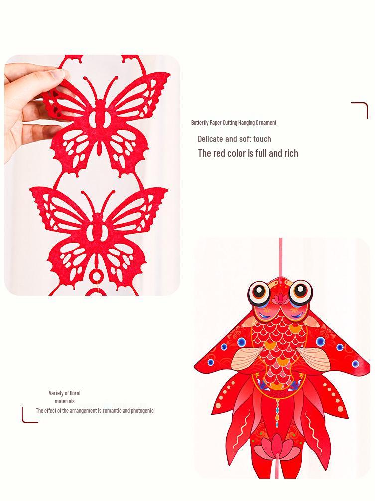Red Wedding Room Bunting Ceiling Decorations for Bride and Groom's Bedroom and Living Room