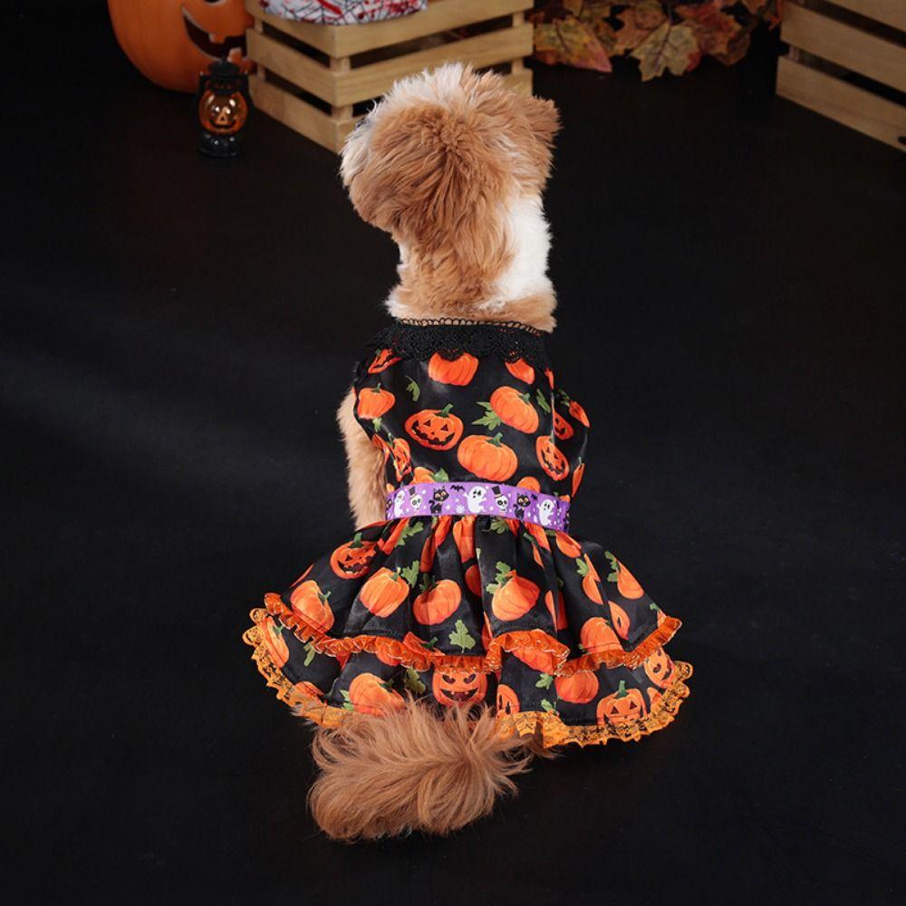 Creative Pet Halloween Dress Pumpkin Pattern Pet Pumpkin Lace Dress  Pet Supplies