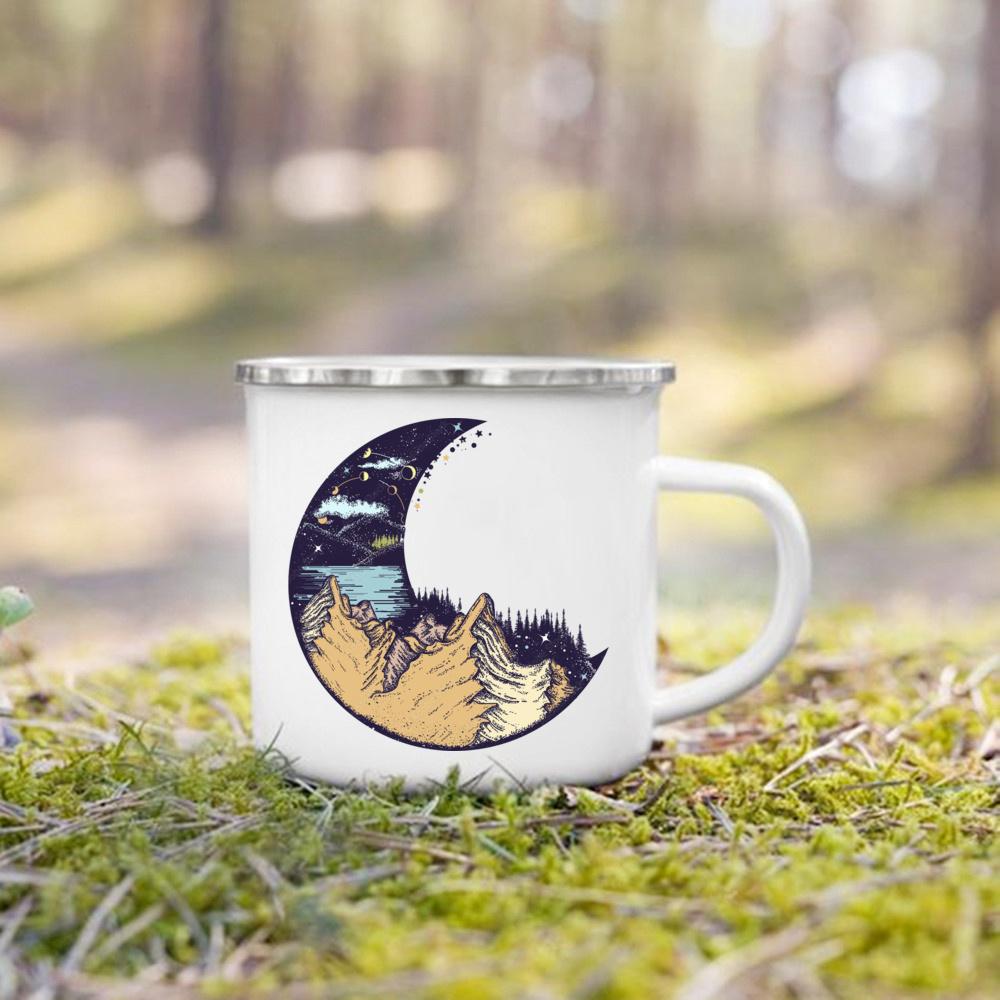 And So The Adventure Begind Printed Mug Campfire Party Beer Coffee Mugs Camping Enamel Cup Mountain Handle Cups Gifts for Camper