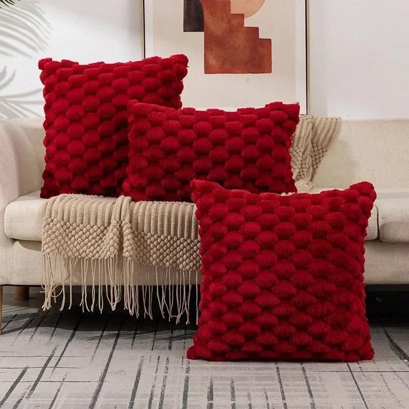 Faux Rabbit Fur Square Cushion Cover Big Thick Striped Super Soft Solid Color Pillow Cover 30/45/50cm Sofa Decor Cushion Cover