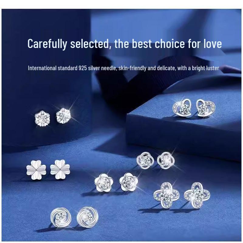 2025 Women's Sterling Silver Stud Earrings Set - Luxurious Gift Box for Wife or Girlfriend