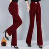 Women's High-Waisted Fleece-Lined Flared Pants - Warm, Casual, Slimming, Elastic, Versatile for Autumn/Winter
