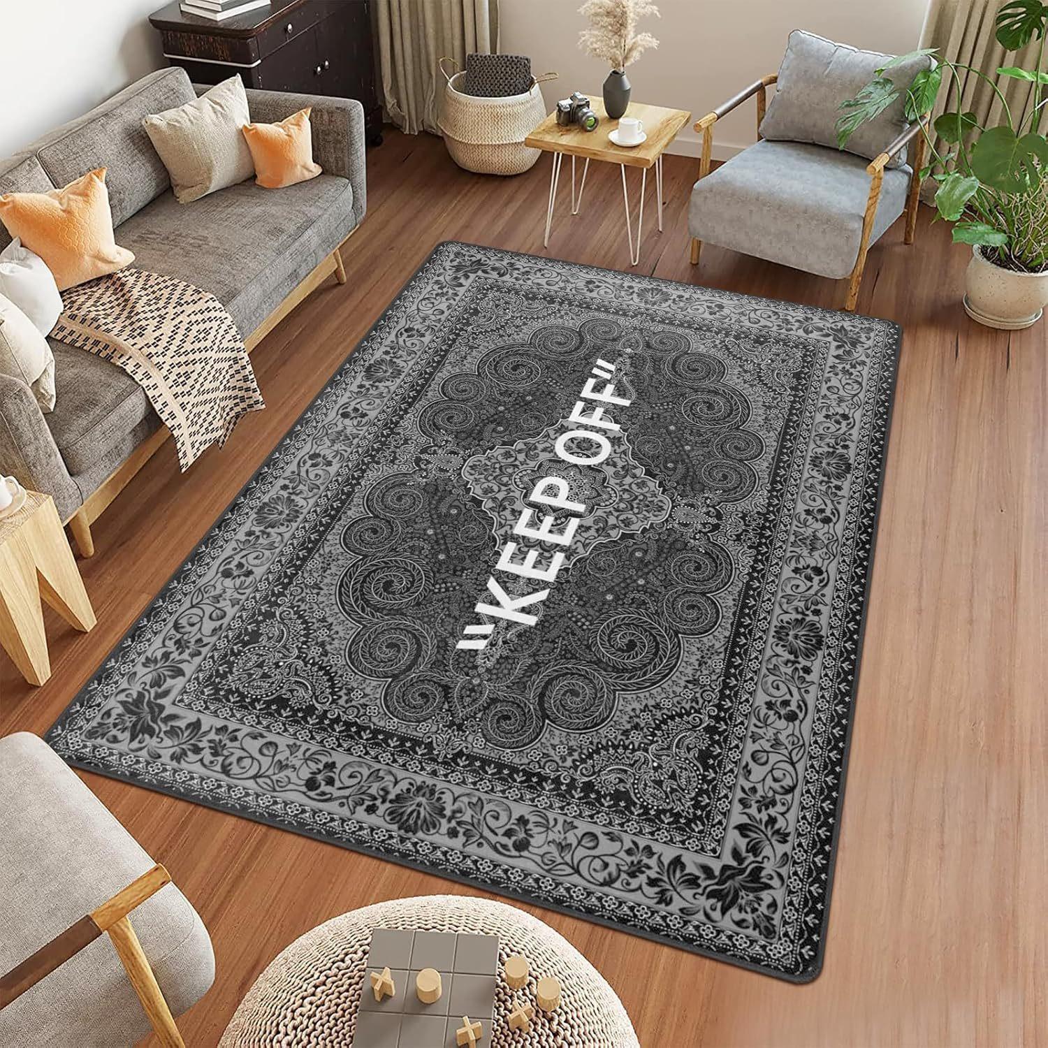 

Сучасний Мінімалістичний Килимок НЕ ЗАХОДИТИ Чорний Білий Сірий Текстура Перський Візерунок Вітальня Художня Домашня Декорація Килим 120x160cm