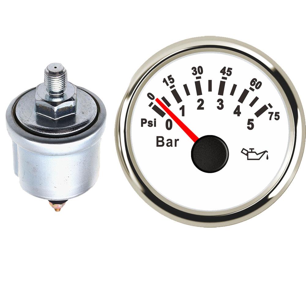 52mm Universal Oil Pressure Gauge 0-5 Bar With Oil Press Sensor Oil Press Meter For Motor Marine Yacht Boat 12/24V WS