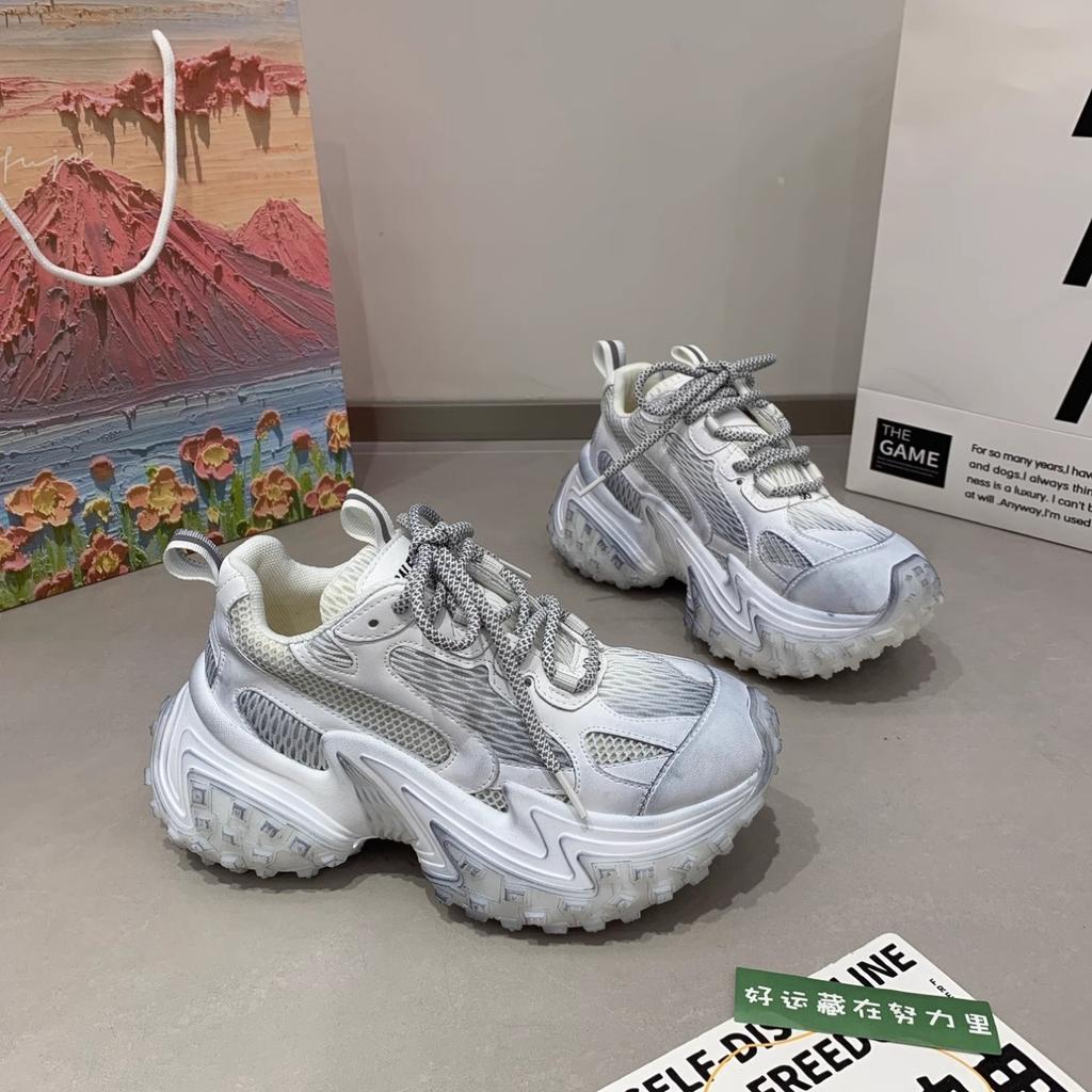 fashion 2024 New Thick-soled Sports Shoes Casual Vulcanized Women's High Platform Sports Shoes Lace-Up Sports Shoes Women Sneaker