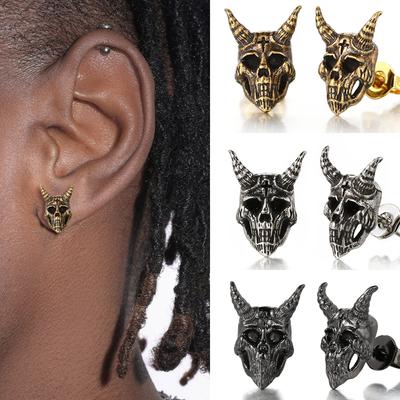 Gothic Punk Skull Stud Earrings For Men Women Nordic Retro Demon Satan Ram Skeleton Retro Viking Earrings Jewelry Gifts OHE186