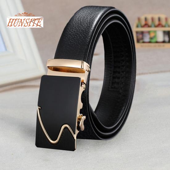 Men Autumatic Belt Business Formal Belt Smooth Faux Leather Alloy Buckle Anti-break Great Durability Anti-slip Men Meeting Commute Suit Pants Belt