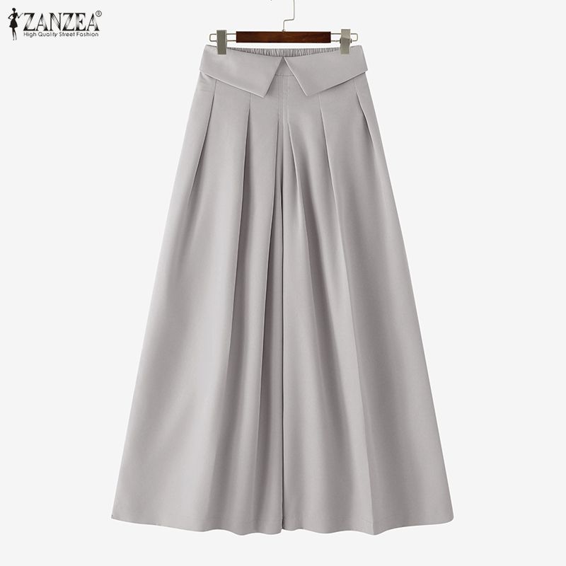 ZANZEA Woen Elastic Waist Solid Color Loose Casual Wide Leg Pants