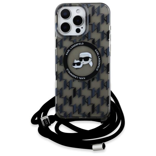 Karl Lagerfeld Klhmp16Lhckcklck Iphone 16 Pro 6.3 Czarny/Black Hardcase Iml Crossbody Monogram Karl & Choupette Head Magsafe