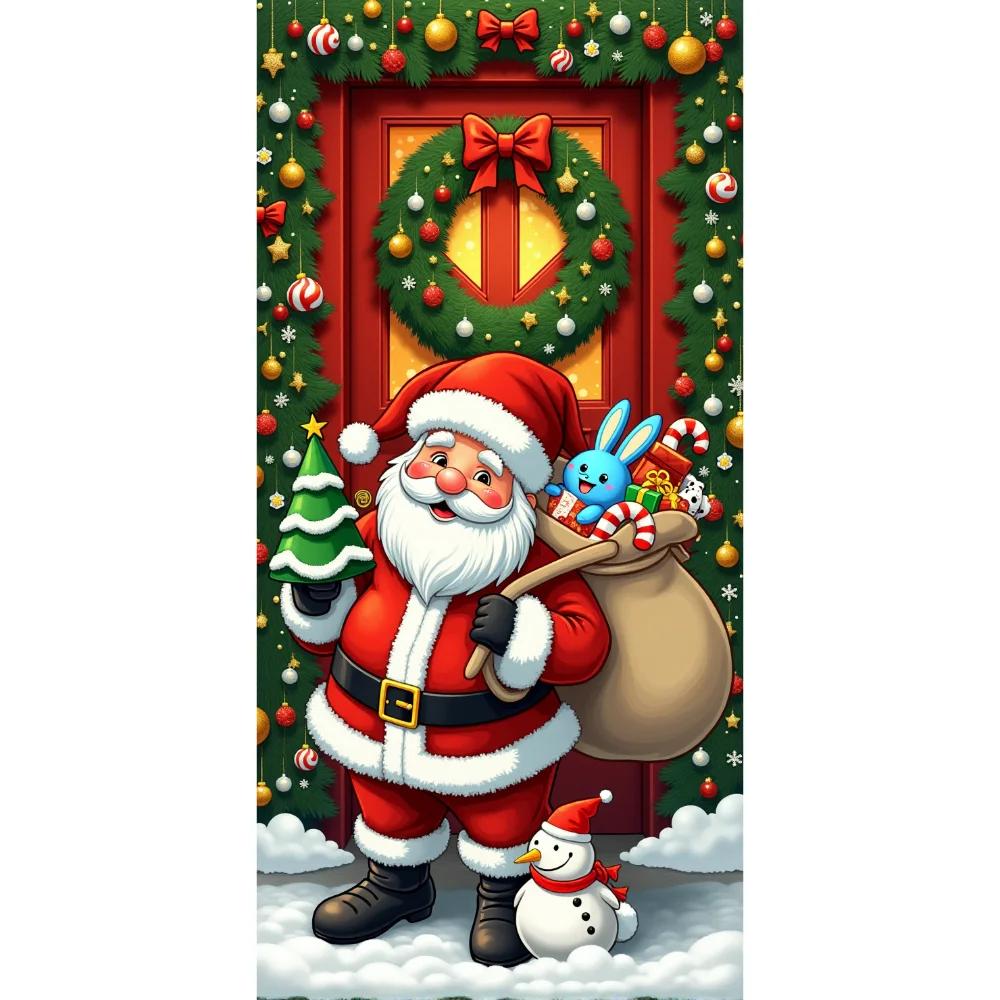 Christmas Door Cover Decoration Santa Claus Elk Open Door Welcome Christmas Background Indoor Outdoor Porch Banner Party