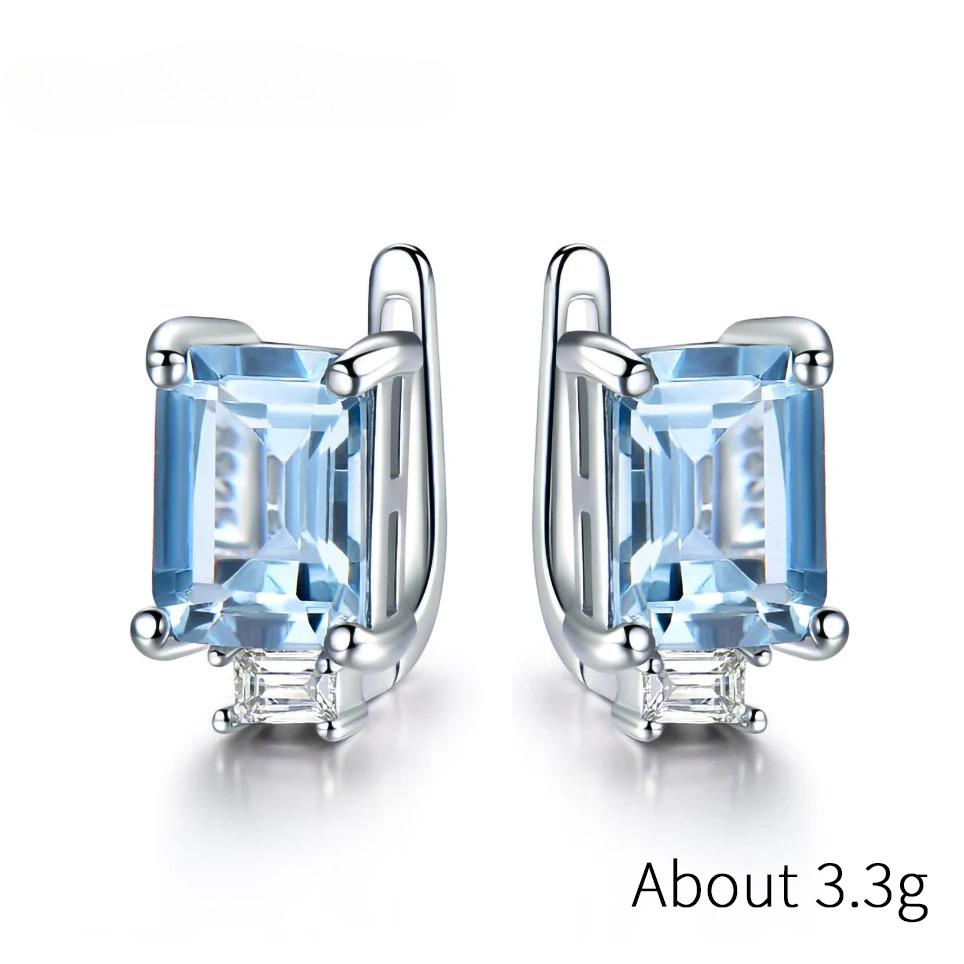 925 Sterling Silver Clip Earrings For Women Natural Gemstone  Earrings Blue Pink Emerald  Premium Topaz Fine Jewelry Party  Gift
