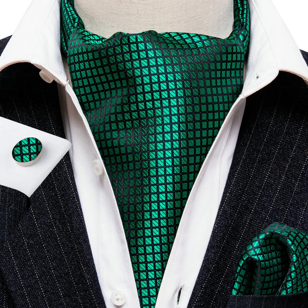 Barry.Wang Formell bryllup Cravat Slips Lomme Firkantede Mansjettknapper Silk Paisley Plaids Ascot slipssett