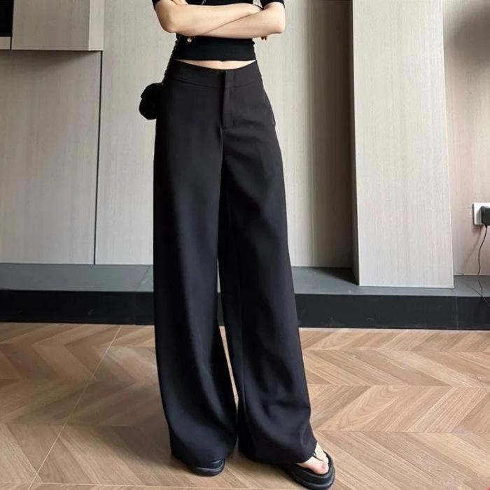 

Vintage Korean Slim Straight-Leg Suit Pants for Women - Spring/Summer L чёрный