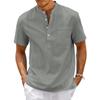 Herren Mischgewebe Einfarbig Mandarin-Kragen Henley-Shirt Kurzarm Lässig Urlaub Brusttasche Pullover Top