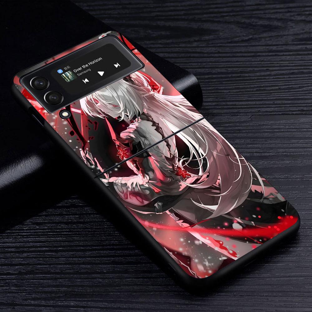 Raiden Bosenmori Mei Case for Samsung Galaxy Z Flip4 Flip3 5G PC Hard Phone Shell Z Flip 4 3 Black Coque Zflip4 Zflip3 Cover