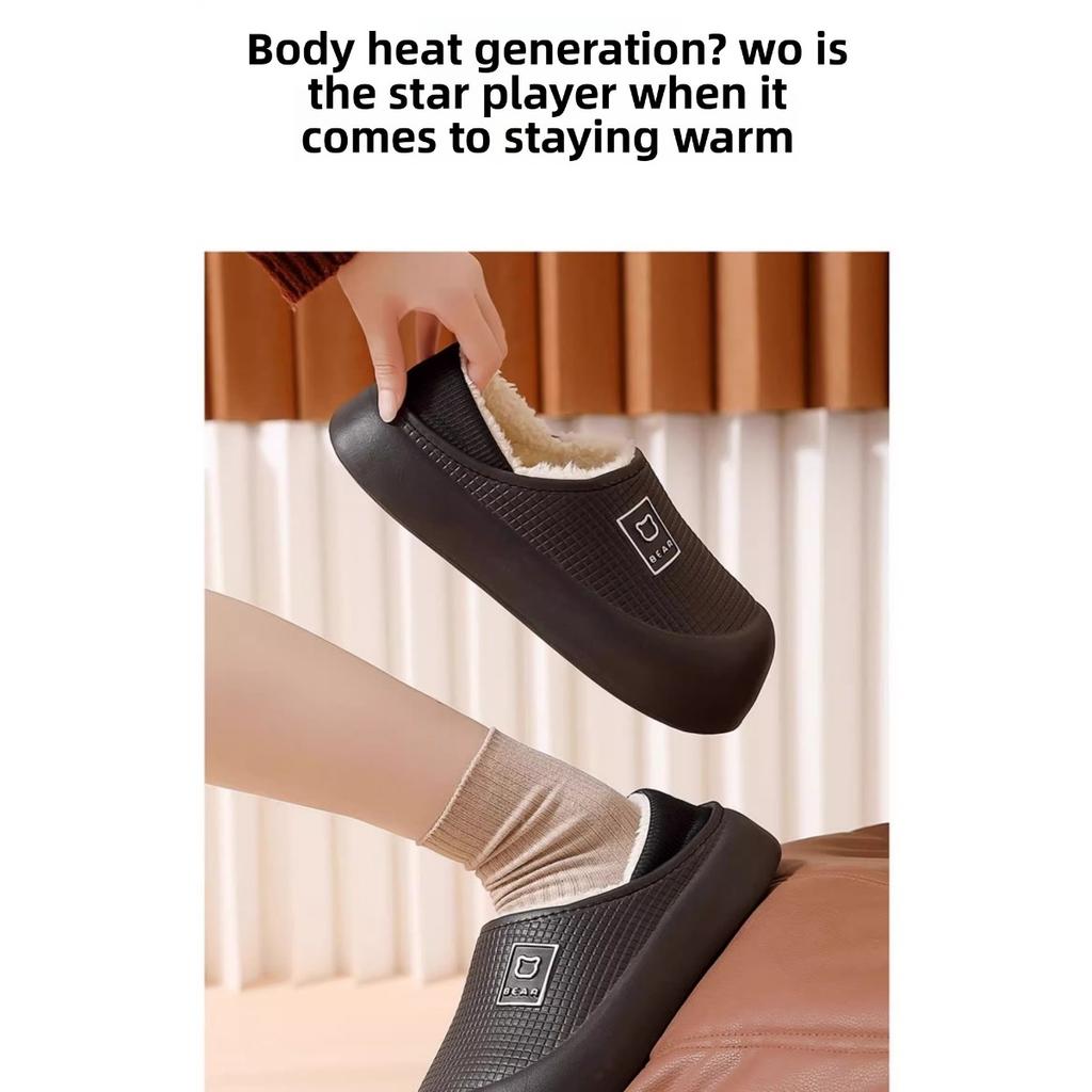Waterproof Cotton Slippers for Women In Autumn and Winter, Anti Slip Plush Bags and Cotton Shoes for Indoor Home Use