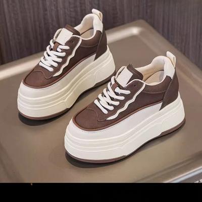 Inner Heightening Women's Shoes Leather Little White Shoes Spring and Summer New Thick-soled Heightening Board Shoes Casual Sports Shoes Women's