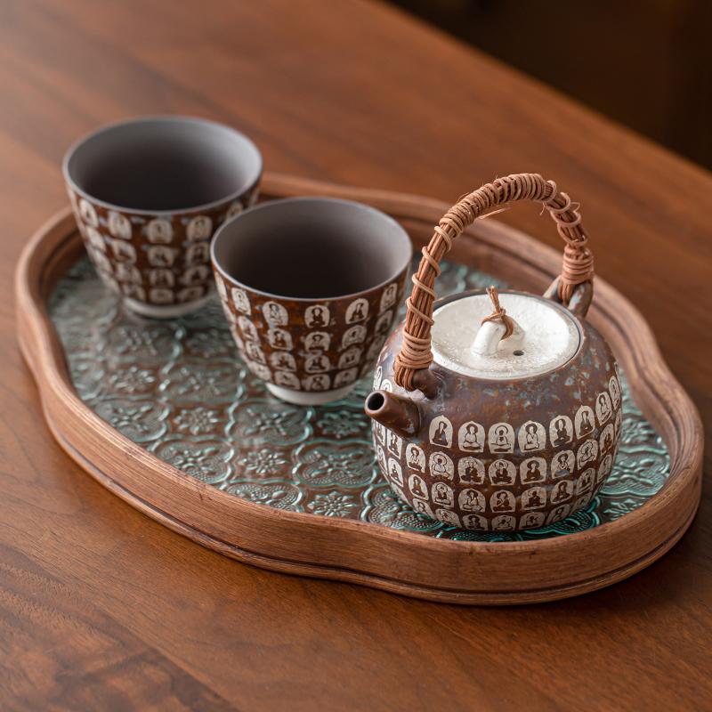 Dunhuang Wanfo Old Rock Mud Gilded Silver Vine Weaving Beam Pot Vintage Kung Fu Tea Set Large Capacity Ceramic Tea