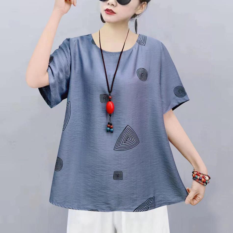 Chinese Women's Chinese Style T-shirt Long-sleeved Loose Cotton Short-sleeved Summer Blouse Ethnic Style