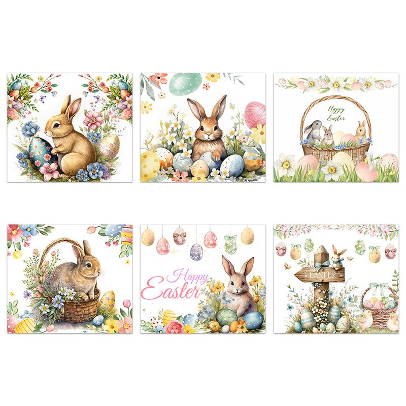 6PC Self-Adhesive Stickers Seasonal Decoration Easter Bunny Decals Easter Rectangle Shape For DIY Mugs Tea Cups