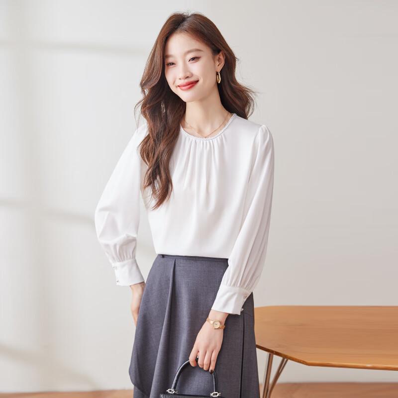 Women's Solid Color Satin Long-Sleeve Blouse