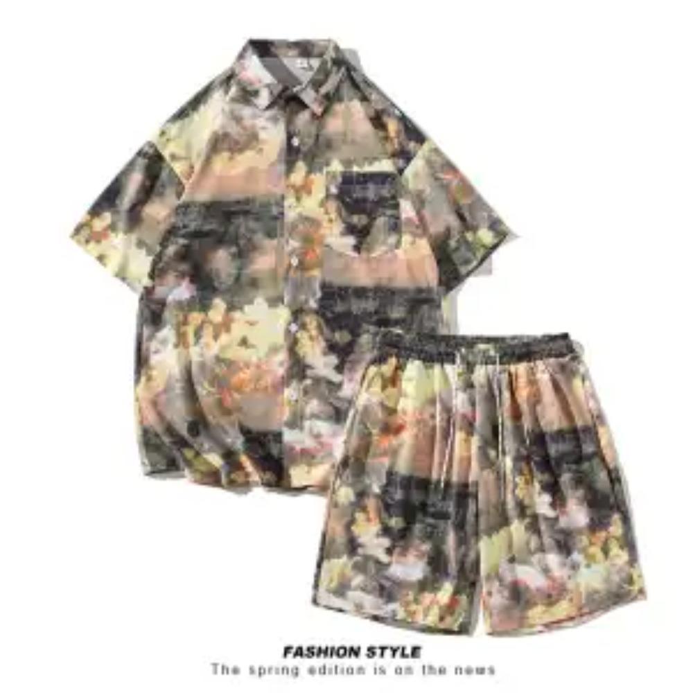 

American Summer Printed Shirt New Mens Fashion Ice Silk Cool Breathable Casual Tops Outfit Hombre Elegante Casual L зелений