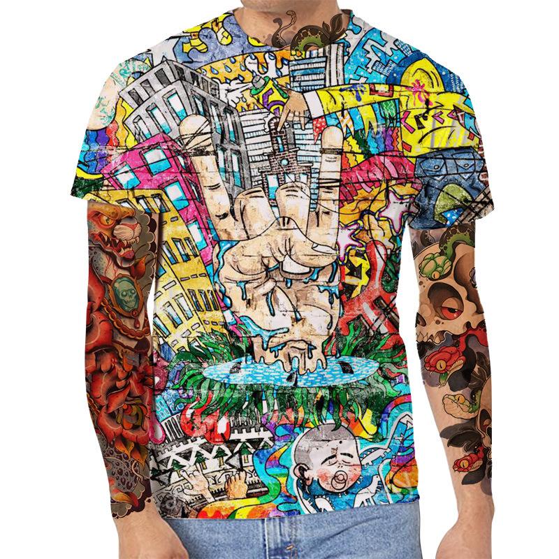 Summer Round Neck 3D Art Print Top Fashionable Casual Short Sleeved Men's T-shirts