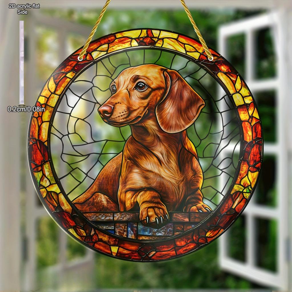 Cute Animals Dog Cat Suncatcher, Art Stained Window Hanging, Sun Catcher, Sunshade, Animals Lover Gift, Acrylic Round Garland Sign- Light