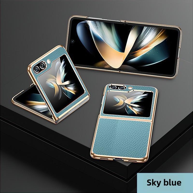 Gold and Silver Frame Electroplated PU Leather Phone Case for Samsung Z Flip 7 6 5 Flip6 Flip5 Flip4 Flip7 Protective Cover