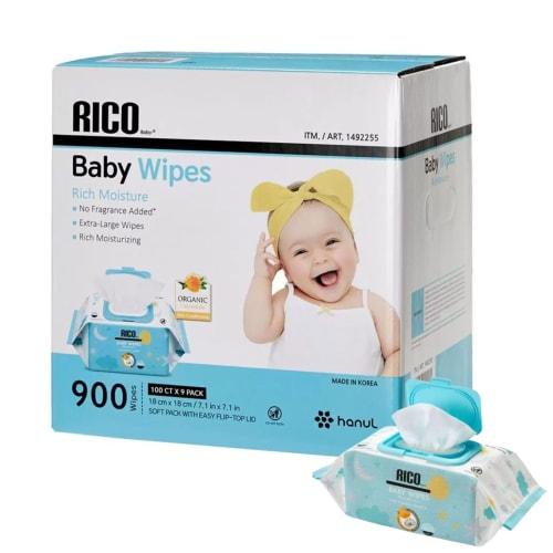 [Increased Capacity] [Bulk Purchase] RICO Baby Wipes, 900 Wipes (100 X 9 Packs) Costco COSTCO Large Thick Unscented