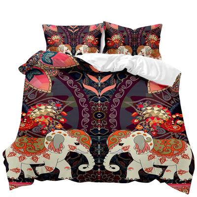 Boho Elefant Påslakanset Bohemiskt Mandala Elefant Sängklädesset Safari Djur Indiskt Exotiskt Queen King Polyester Täcke