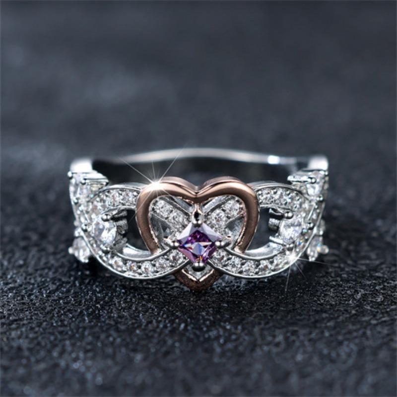 Diamond Studded Rose Gold Heart Ring for Women Fashionable Simple and Versatile New Style