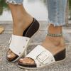 Fashion Buckle Decor Wedge Slippers Women Fashion Rivet High Heel White Sandals Woman Summer Slip On Pu Leather Platform Slides Mujer