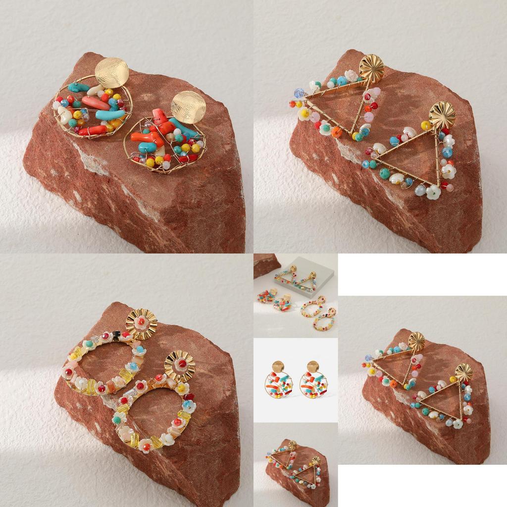 Fashionable Alloy Geometric Earrings Trendy Oval And Triangle Dangle Ear Jewelry