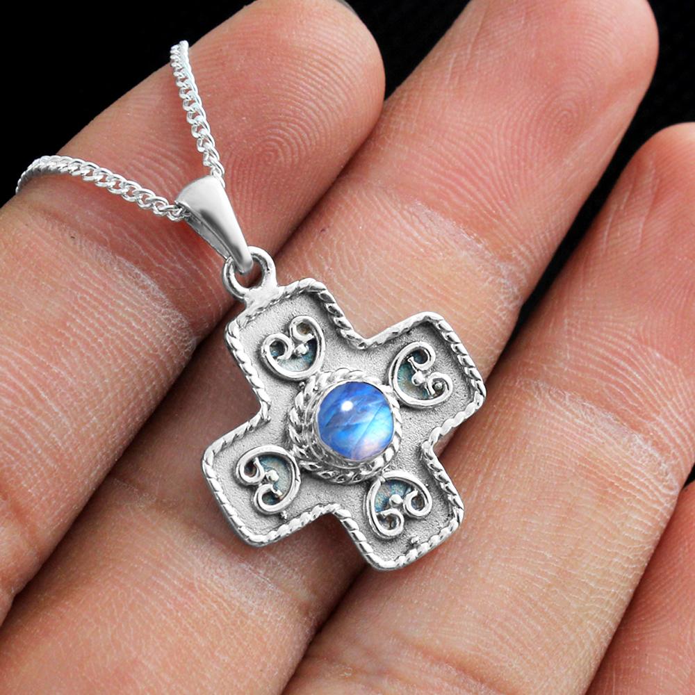 Natural Moonstone Pendant With Chain Pure 925 Sterling Silver Handmade Jewelry