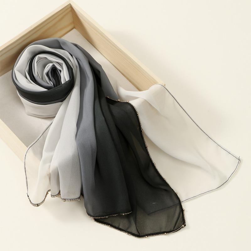Fashion Unilateral L-shaped Hot-selling Gradual Change Chiffon Breathable Scarf Malaysia Indonesia Popular Chain Long Scarf Headscarf Women