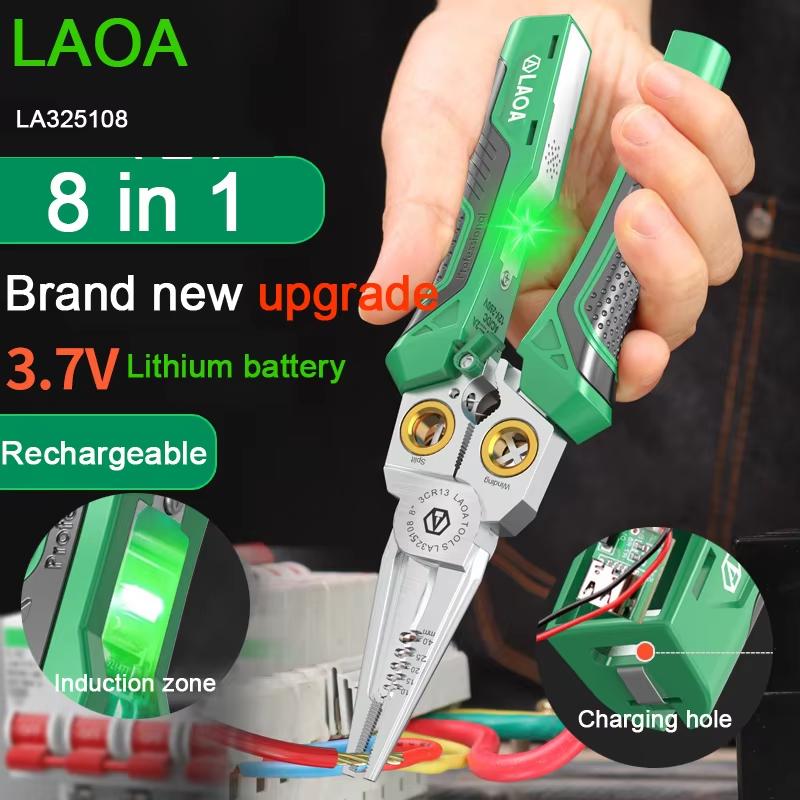 LAOA New 8-in-1 Lithium Multifunction Wire Stripper Cable Cutting Pliers Stainless Steel Needle Nose Nipper Cable Winding