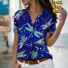 2025 Léto Nová Móda Dámská Květinová Krátký Rukáv Výstřih do V Ležérní Halenka s Knoflíky