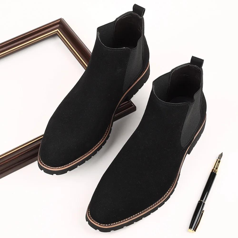 Fashion Men Ankle Boots British Style Suede Leather Boot Fashion Chelsea Boots for Men Business Dress Boots High Top Casual Booties