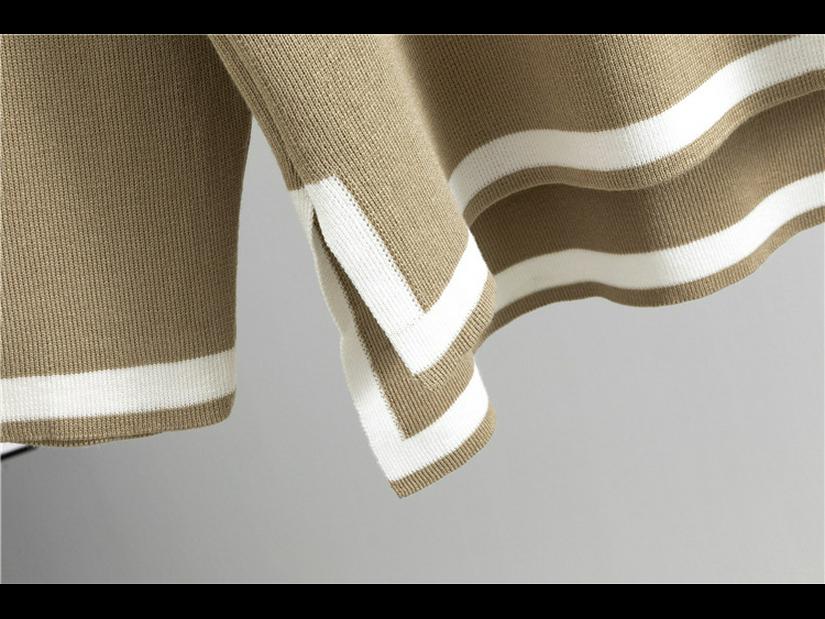 Γυναικείο πλεκτό κοστούμι φθινοπώρου/χειμώνα: Μακρυμάνικο πουλόβερ και φαρδύ παντελόνι με σκίσιμο σετ δύο τεμαχίων